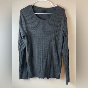 Tommy Hilfiger Grey Cable Knit Long Sleeve Crew Neck Sweater, Size XL